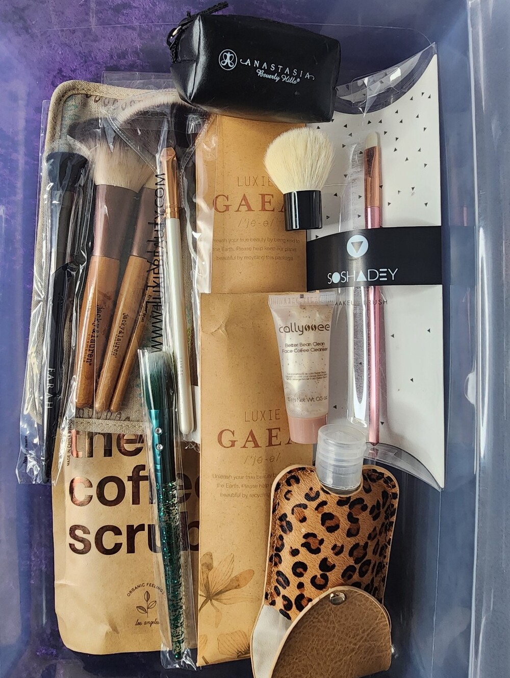 Beauty Bundle Makeup Brushes, Coffee Scrubs And Sanitizer Holder